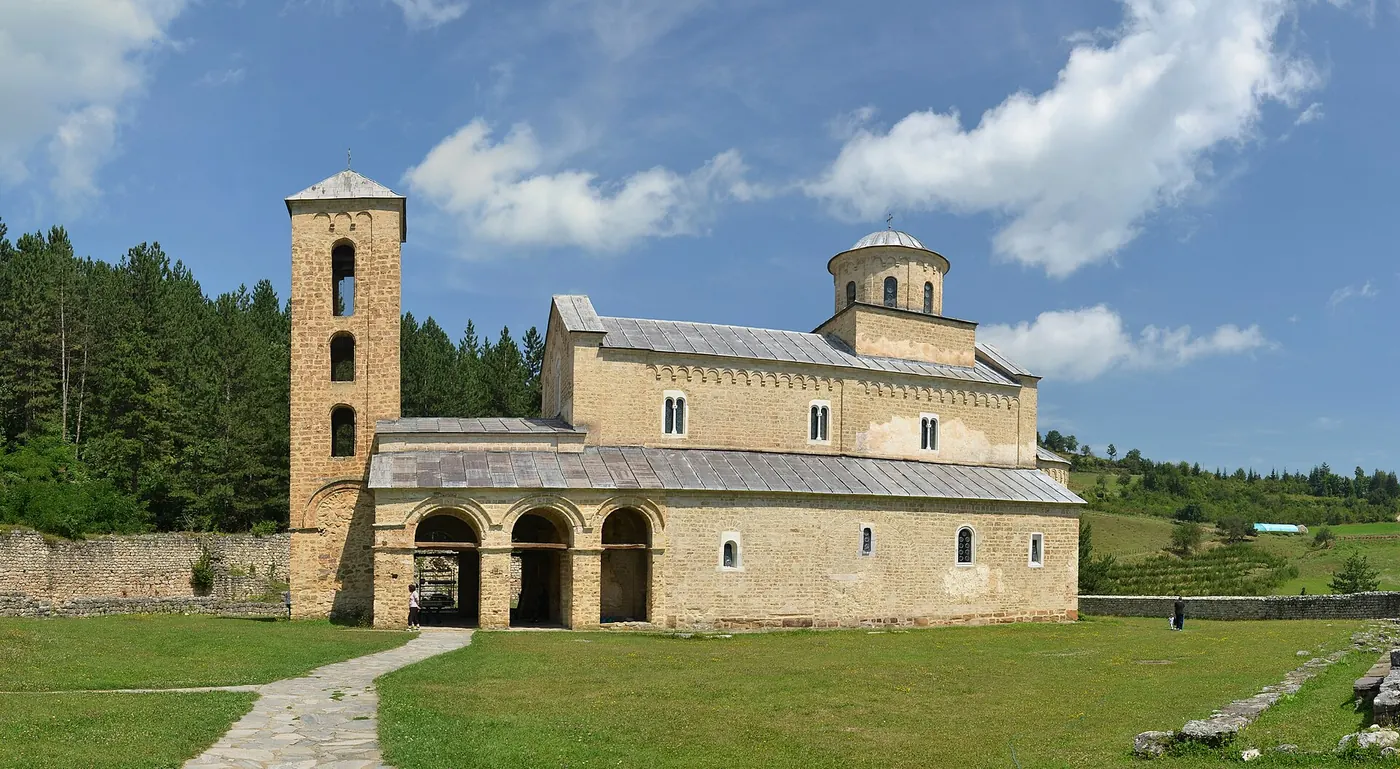 Sopoćani monastery in a green valley