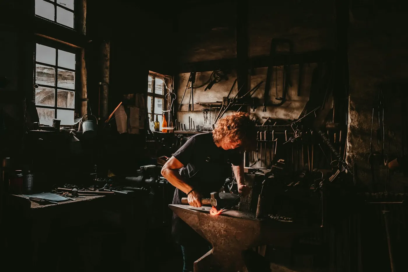 A craftsman at work in a workshop