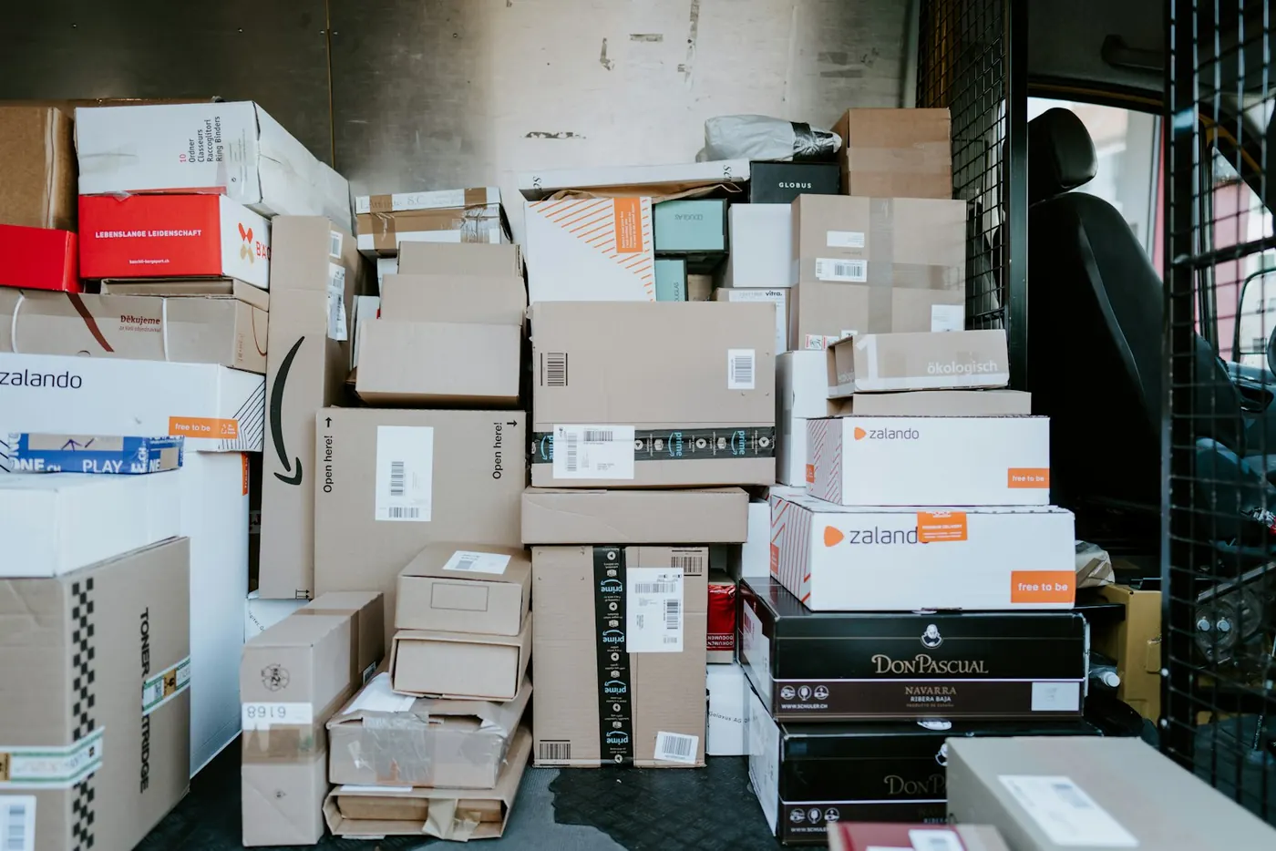 Parcels stacked for shipping