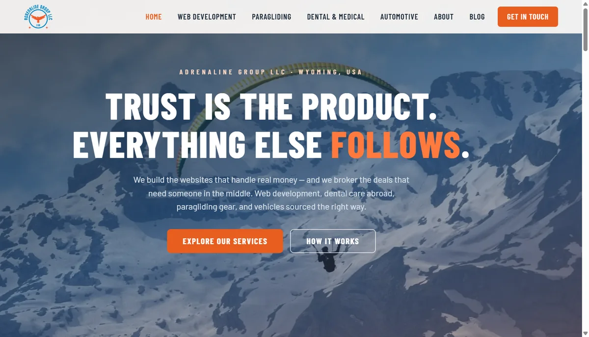 The Adrenaline Group flagship homepage