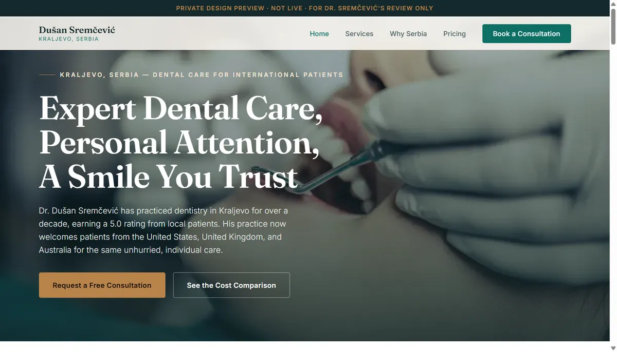 Dental practice presentation site — homepage of the design study