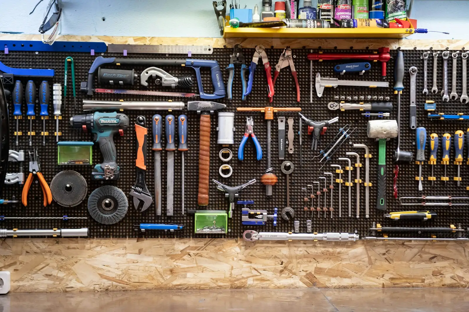 Tools hanging on a workshop wall